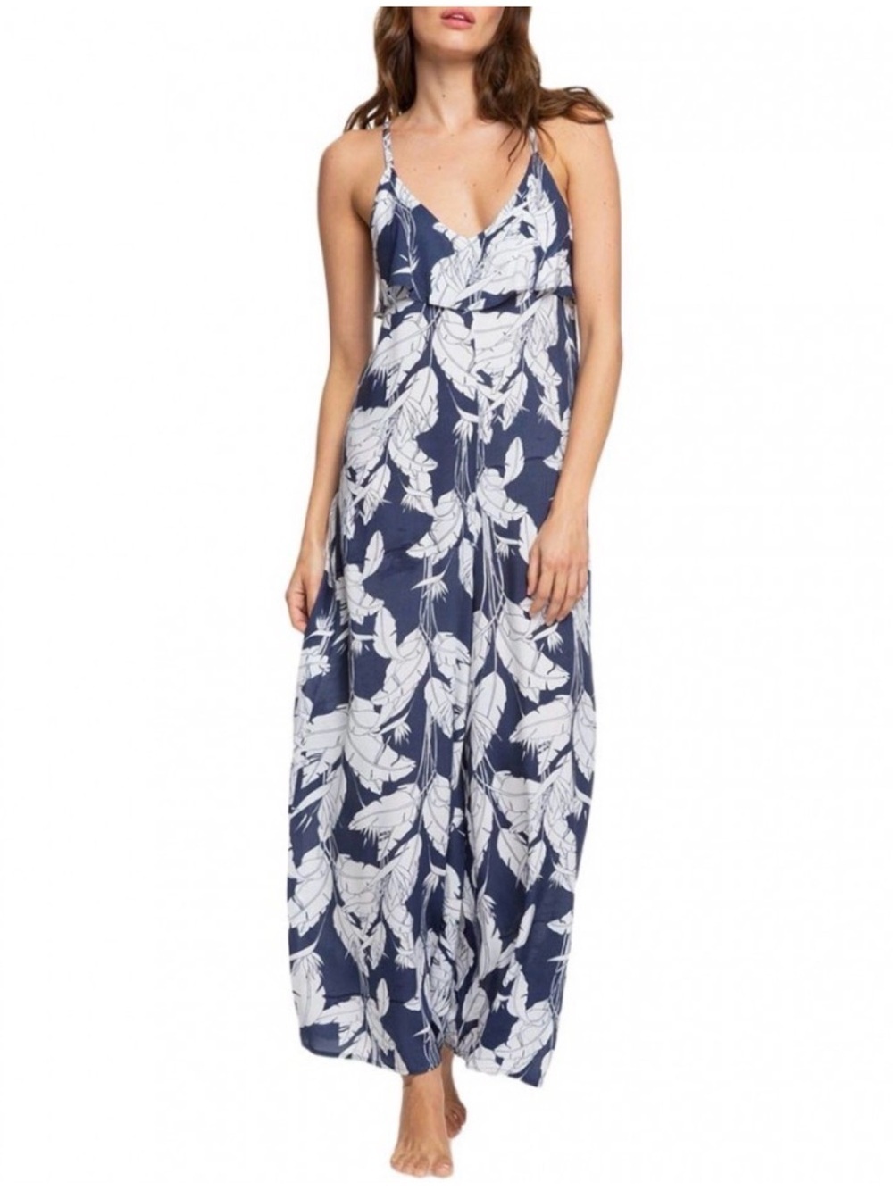 ROXY Sweety Smile Strappy Jumpsuit Tropical Leaf Size Large